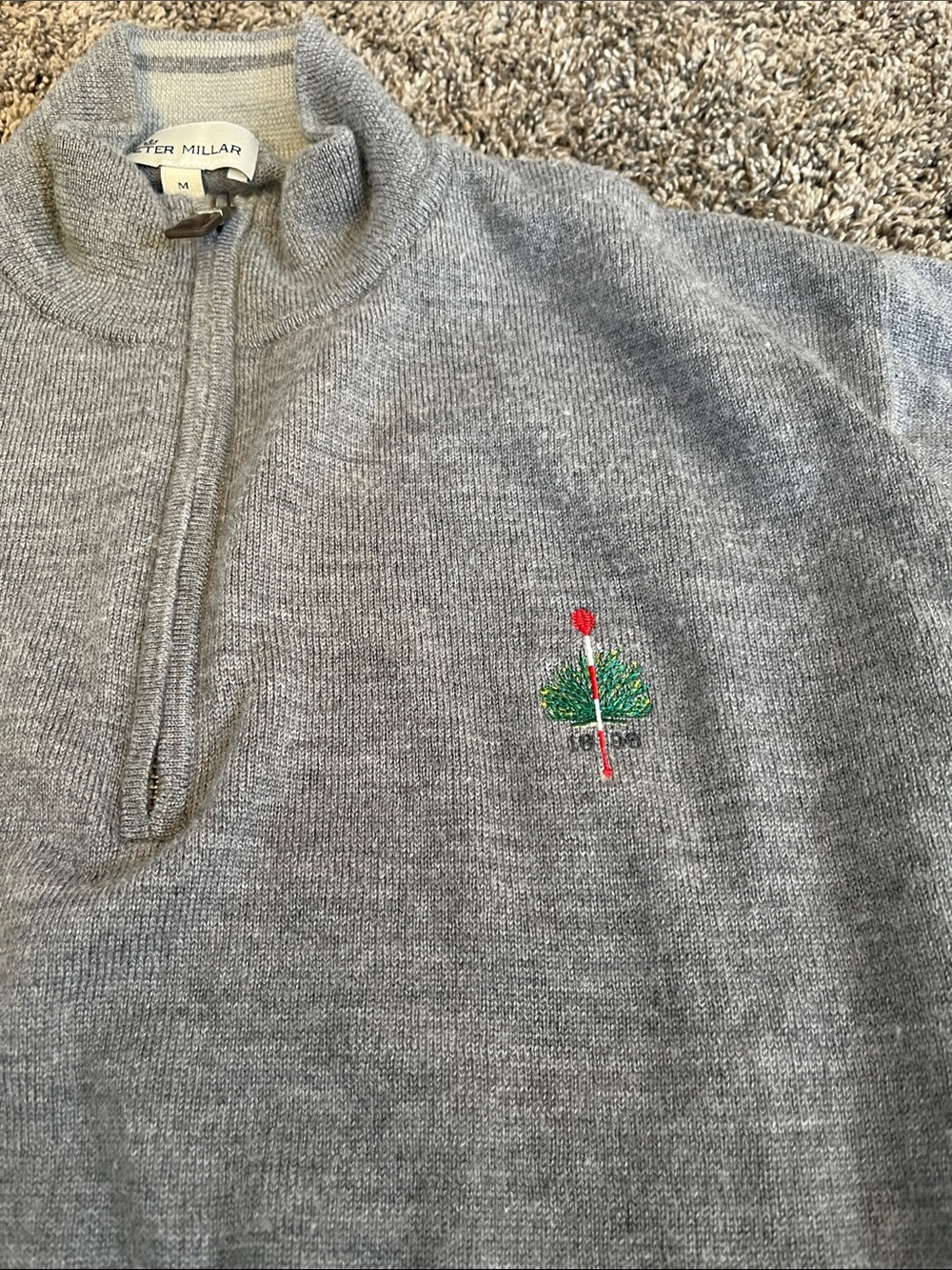 Merion Golf Club!  Peter Millar! Men's Gray Quarter-Zip Sweater with Embroidery.